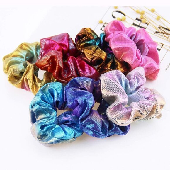 12 Pieces Shiny Metallic Scrunchies Hair Scrunchies Elastic Hair Bands Scrunchy - Picture 5 of 8